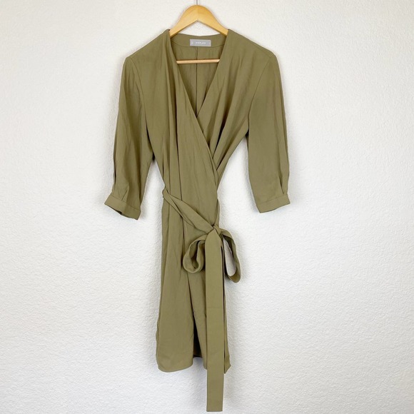 Everlane Green Japanese GoWeave Long Sleeve Mini Wrap Dress Size 6 - Picture 6 of 13